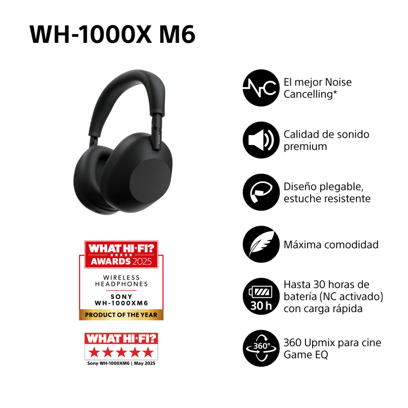 Sony AUDÍFONOS DE DIADEMA INALÁMBRICOS CON NOISE CANCELLING XM6BM